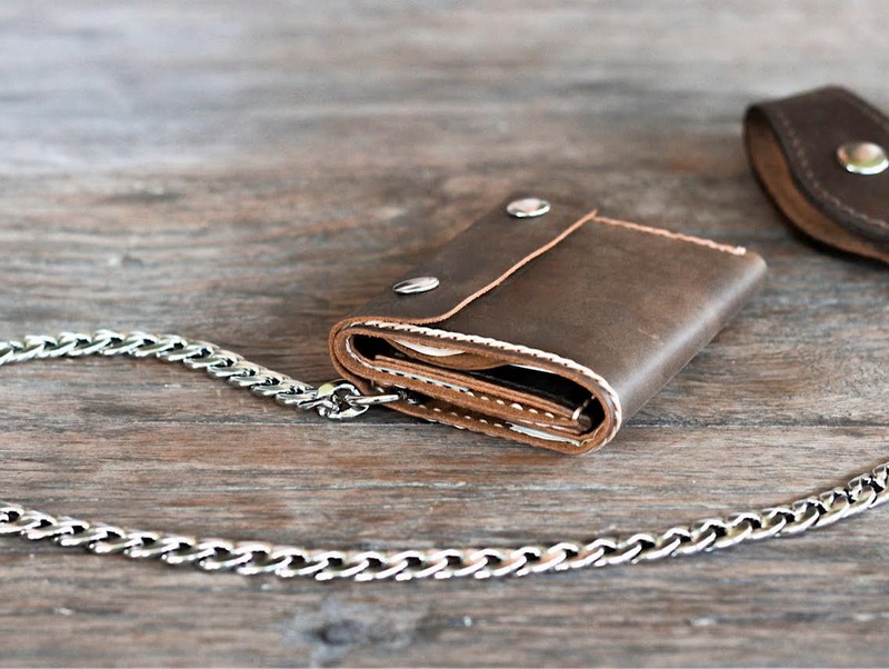 Handmade Leather Trifold Wallet with Chain | Gifts For Men