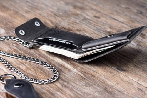 Mens Dark Leather Wallet with Chain